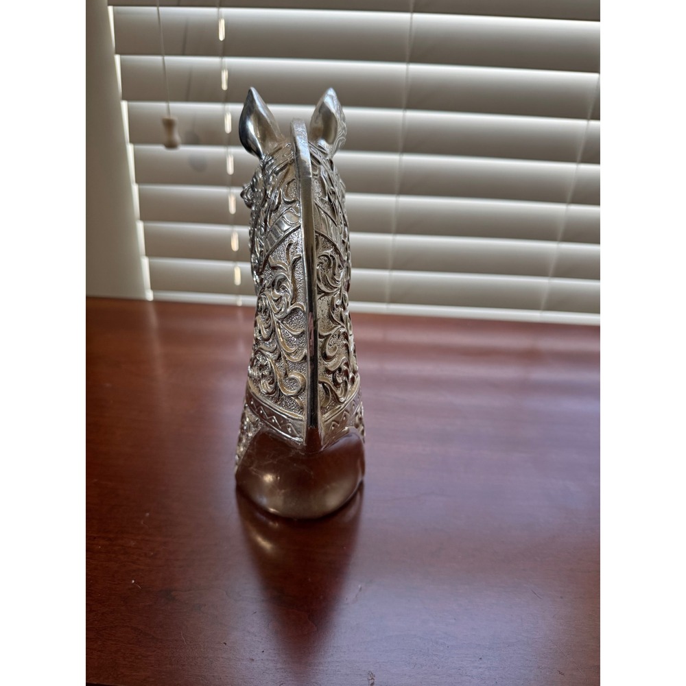 Silver Embossed Horse Head Bust Decorative Equestrian Figurine Statue 9.5 Inch - Picture 3 of 4